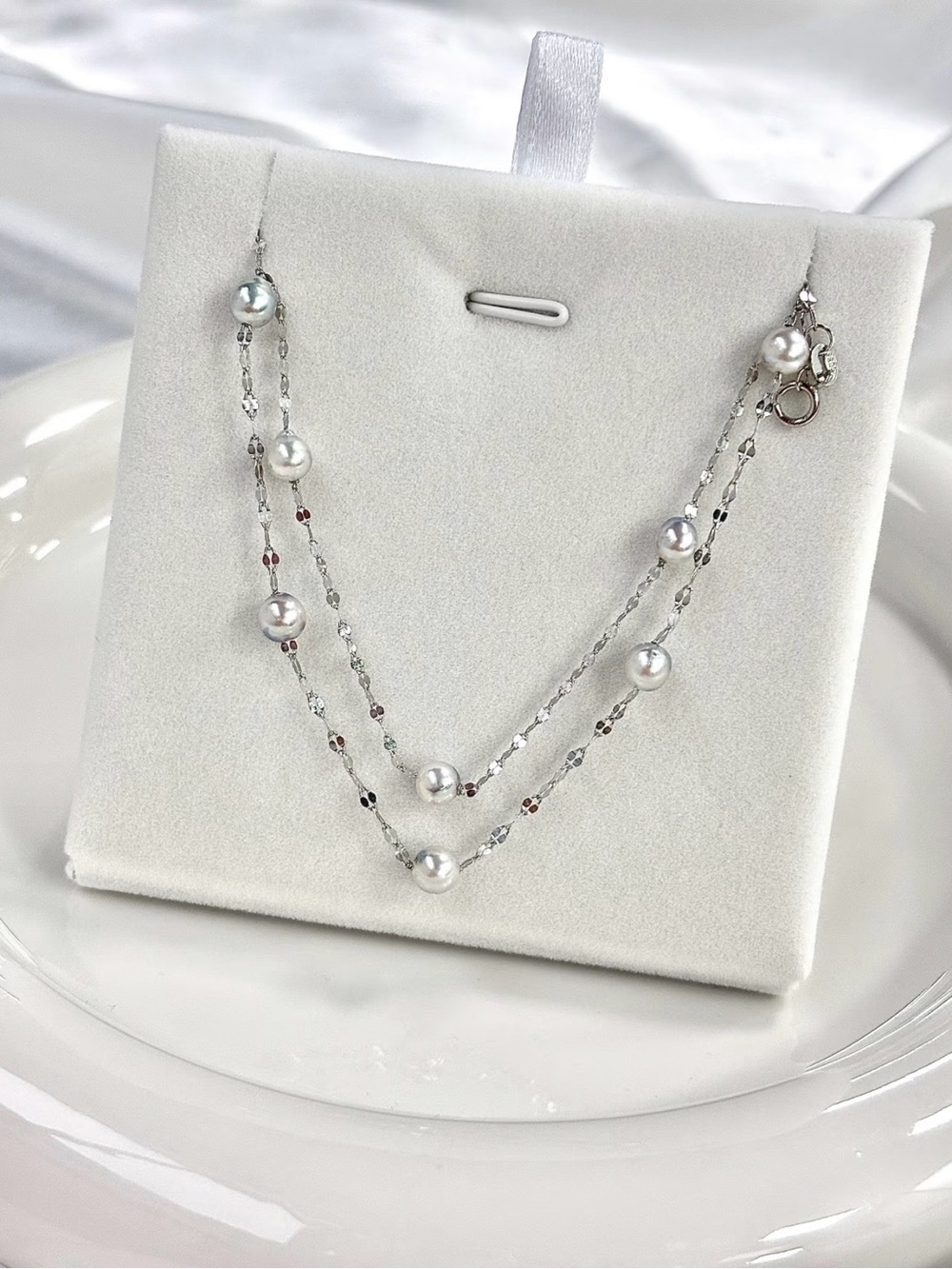 Sterling Silver Double Strand Pearl Necklace